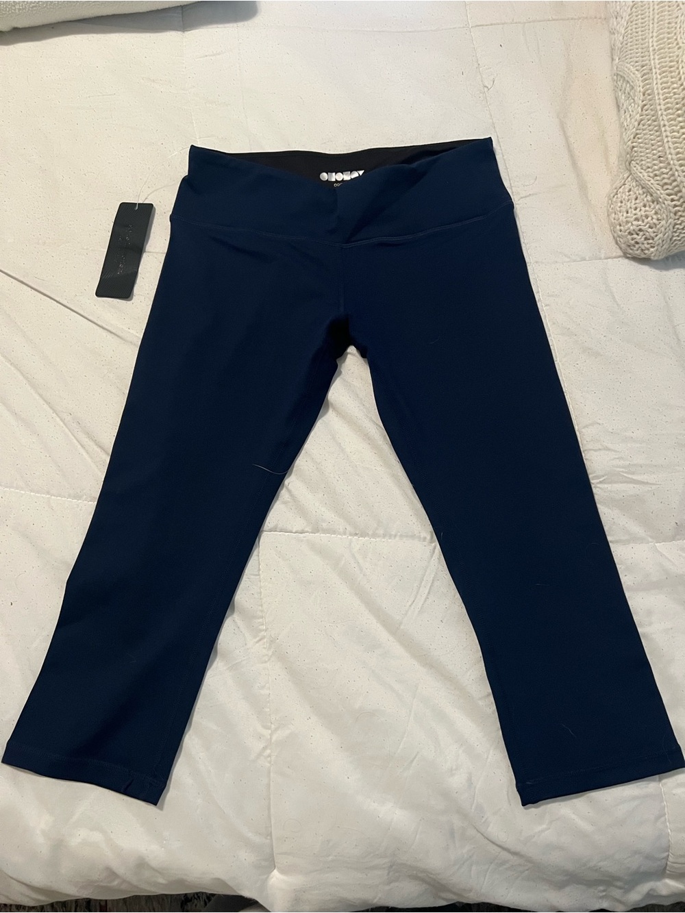 Women's Navy Capri Leggings with Wide Waistband